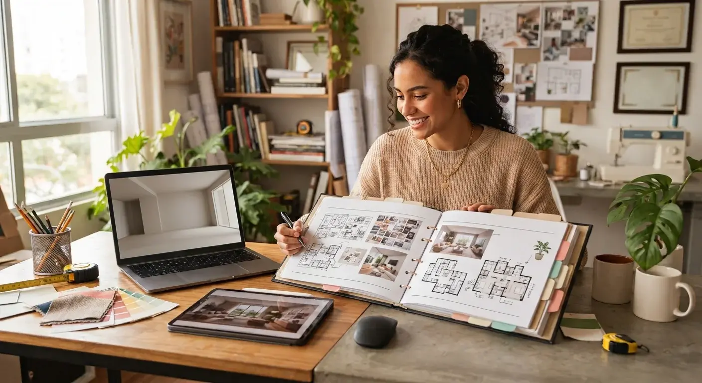 Portafolio de proyectos de diseño de interiores construido durante un curso online