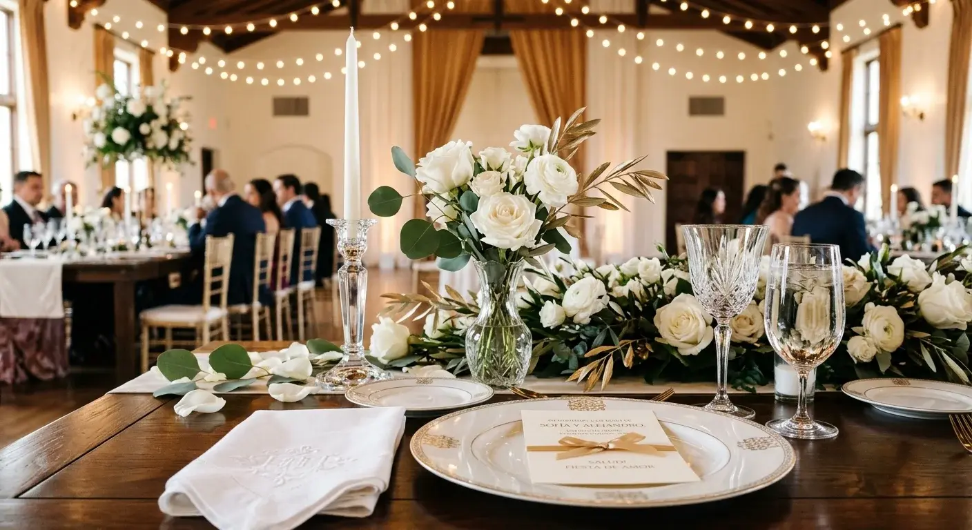 Detalle de decoración de una boda hispana celebrada en Estados Unidos con elementos tradicionales